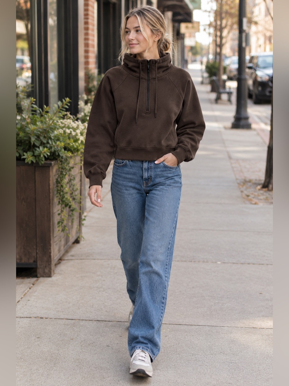 All in Motion Target Cropped Quarter-Zip Pullover Sweatshirt with Thumbholes L